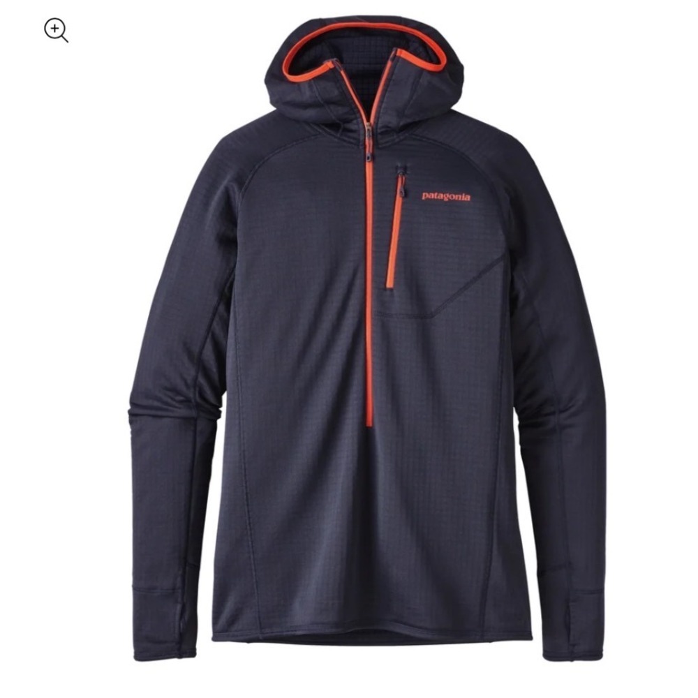 Patagonia | Men's R1 Navy Blue Red Half Zip Fleece Pullover Hoodie, Size M
